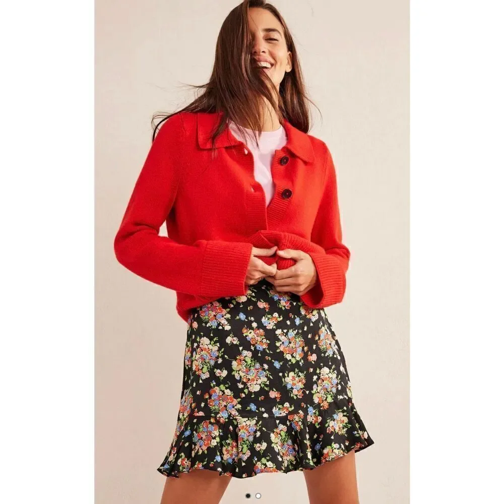 Boden Satin Ruffle Mini Skirt